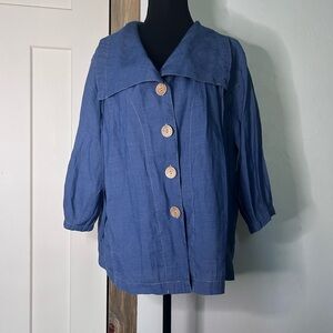Chambray Button-Up Light Weight Boat Jacket Wide Collar Nautical Parisian